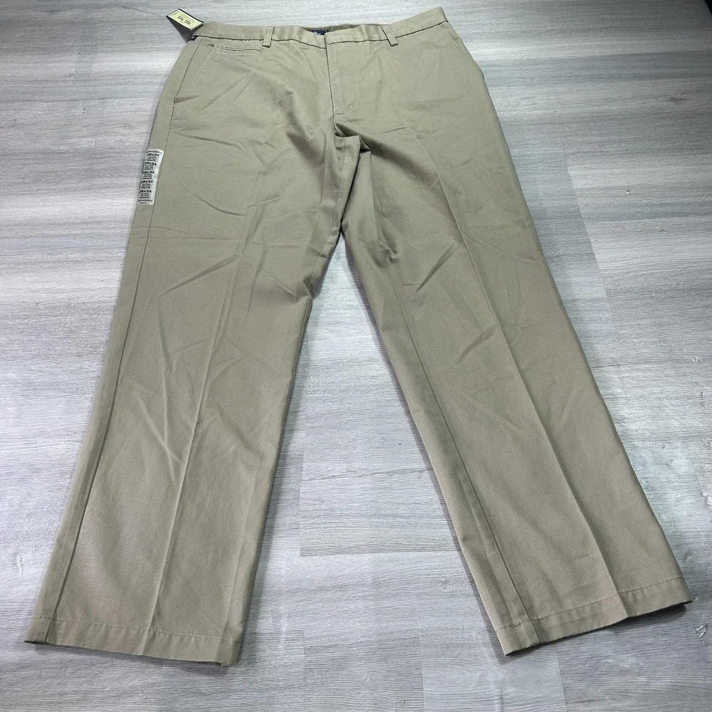 NEW Dockers True Chino‎ Pants Mens 38x34 Beige Relaxed Flat Front Wrinkle Free